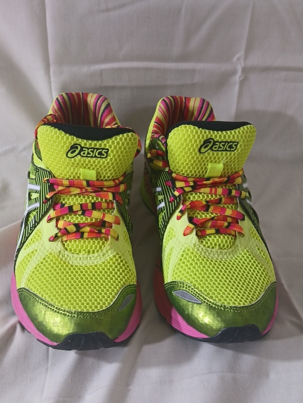 Asics Women Neon Yellow Athletic Running Shoes with Pink Accents